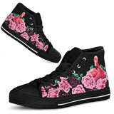 Flamingo And Black Rose High Top Shoes For Women, Shoes For Men Custom Shoes