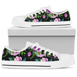 Bright Purple Floral Pattern Low Top Shoes For Men, Women
