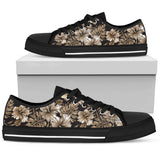 Brown Hibiscus Tropical Low Top Shoes For Men, Women