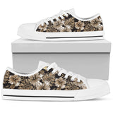 Brown Hibiscus Tropical Low Top Shoes For Men, Women