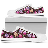 Cupcake Print Low Top Shoes For Women White, Black Custom Shoes