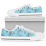 Dolphin Print Pattern Low Top Shoes For Women White, Black Custom Shoes