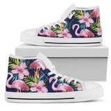 Flamingo Hibiscus Print High Top Shoes For Women, Shoes For Men Custom Shoes