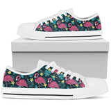 Flamingo Print Pattern Low Top Shoes For Women White, Black Custom Shoes
