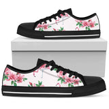 Flamingo Rose Pattern Low Top Shoes For Women White, Black Custom Shoes