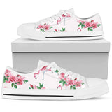 Flamingo Rose Pattern Low Top Shoes For Women White, Black Custom Shoes
