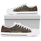 Gold African Design Low Top Shoes For Women White, Black Custom Shoes