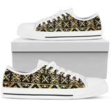 Gold Aztec Tribal Low Top Shoes For Women White, Black Custom Shoes
