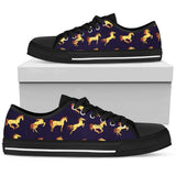 Gold Horse Pattern Low Top Shoes For Women White, Black Custom Shoes