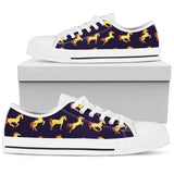 Gold Horse Pattern Low Top Shoes For Women White, Black Custom Shoes