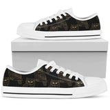 Gold Owl Pattern Low Top Shoes For Women White, Black Custom Shoes