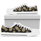 Gold Pineapple Hibiscus Low Top Shoes For Women White, Black Custom Shoes
