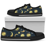 Gold Sun Moon Face Low Top Shoes For Men, Women