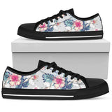 Hibiscus Print Low Top Shoes For Women White, Black Custom Shoes