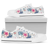 Hibiscus Print Low Top Shoes For Women White, Black Custom Shoes