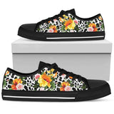 Leopard Orange Flower Low Top Shoes For Women White, Black Custom Shoes