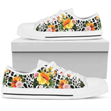Leopard Orange Flower Low Top Shoes For Women White, Black Custom Shoes