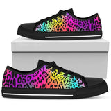 Leopard Rainbow Low Top Shoes For Women White, Black Custom Shoes