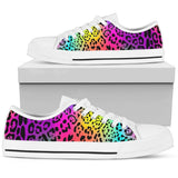 Leopard Rainbow Low Top Shoes For Women White, Black Custom Shoes
