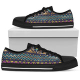 Multicolor Tribal Aztec Low Top Shoes For Women White, Black Custom Shoes