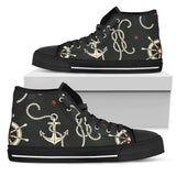 Nautical Anchor Pattern High Top Shoes For Women, Shoes For Men Custom Shoes
