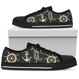 Nautical Anchor Pattern Low Top Shoes For Women White, Black Custom Shoes