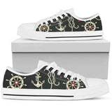 Nautical Anchor Pattern Low Top Shoes For Women White, Black Custom Shoes