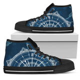 Nautical Compass Print High Top Shoes For Women, Shoes For Men Custom Shoes