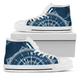Nautical Compass Print High Top Shoes For Women, Shoes For Men Custom Shoes