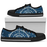 Nautical Compass Print Low Top Shoes For Women White, Black Custom Shoes