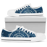 Nautical Compass Print Low Top Shoes For Women White, Black Custom Shoes