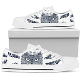 Owl Ornamental Low Top Shoes For Women White, Black Custom Shoes