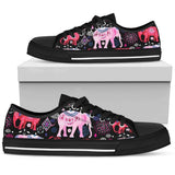 Pink Elephant Pattern Low Top Shoes For Women White, Black Custom Shoes