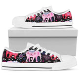 Pink Elephant Pattern Low Top Shoes For Women White, Black Custom Shoes