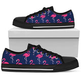 Pink Flamingo Pattern Low Top Shoes For Women White, Black Custom Shoes