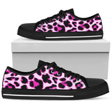 Pink Leopard Print Low Top Shoes For Women White, Black Custom Shoes
