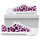 Pink Leopard Print Low Top Shoes For Women White, Black Custom Shoes
