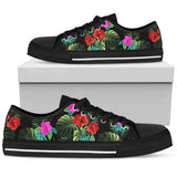 Pink Red Hibiscus Low Top Shoes For Women White, Black Custom Shoes