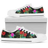 Pink Red Hibiscus Low Top Shoes For Women White, Black Custom Shoes