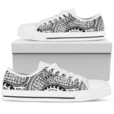 Polynesian Tribal Pattern Low Top Shoes For Women White, Black Custom Shoes
