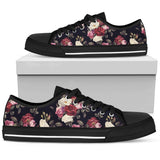 Rose Pattern Low Top Shoes For Women White, Black Custom Shoes