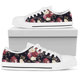 Rose Pattern Low Top Shoes For Women White, Black Custom Shoes