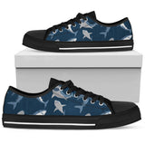 Shark Action Pattern Low Top Shoes For Women White, Black Custom Shoes
