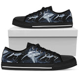 Shark Print Pattern Low Top Shoes For Women White, Black Custom Shoes