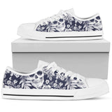 Skull Floral Beautiful Low Top Shoes For Women White, Black Custom Shoes