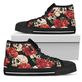 Skull Red Rose High Top Shoes For Women, Shoes For Men Custom Shoes
