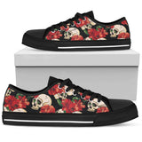 Skull Red Rose Low Top Shoes For Women White, Black Custom Shoes