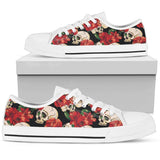 Skull Red Rose Low Top Shoes For Women White, Black Custom Shoes