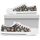 Space Pattern Print Low Top Shoes For Women White, Black Custom Shoes