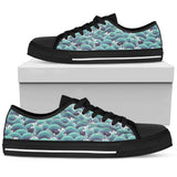 Surf Blue Wave Low Top Shoes For Women White, Black Custom Shoes